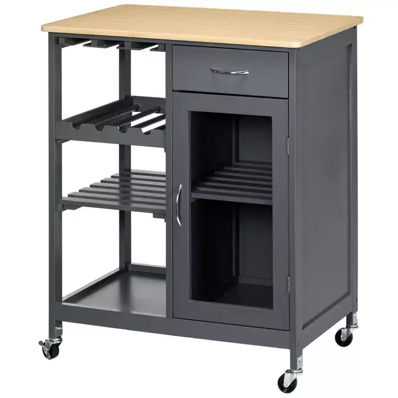 Carrello da Cucina Bianco con Ruote, Cassetto, Armadietto e Ripiani – 1 Persona