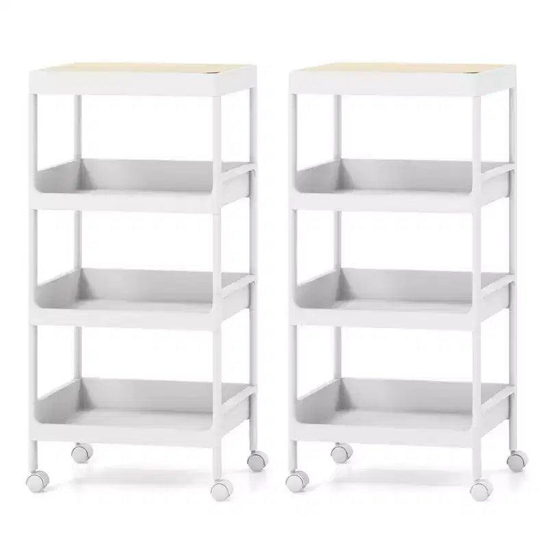 Costway Carrello di Utilità a 4 Ripiani con Vassoio Superiore Rimovibile, Set da 2 Pezzi