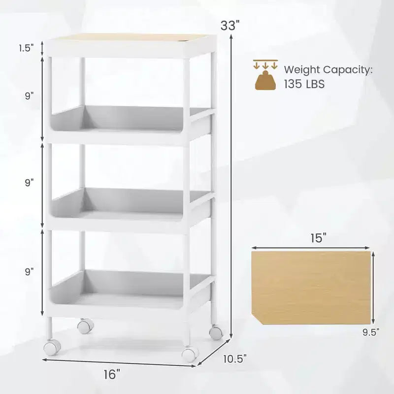 Costway Carrello di Utilità a 4 Ripiani con Vassoio Superiore Rimovibile, Set da 2 Pezzi
