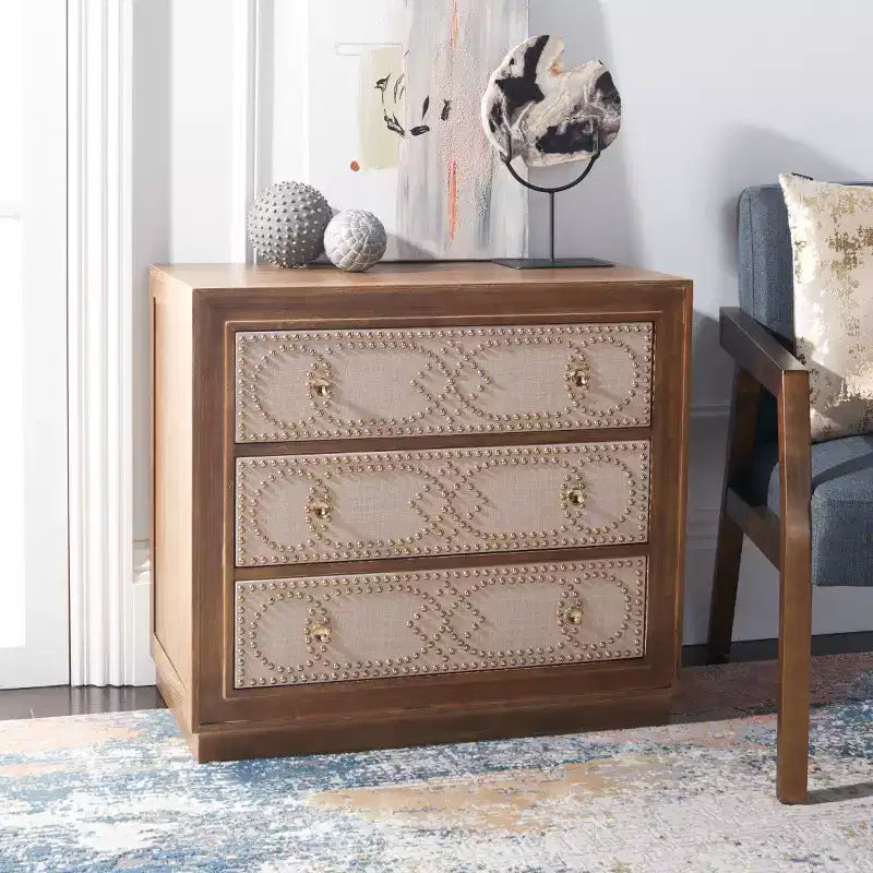 Cassettiera Kenta a 3 cassetti - CHS6415 - Rovere rustico/Lino beige - Safavieh