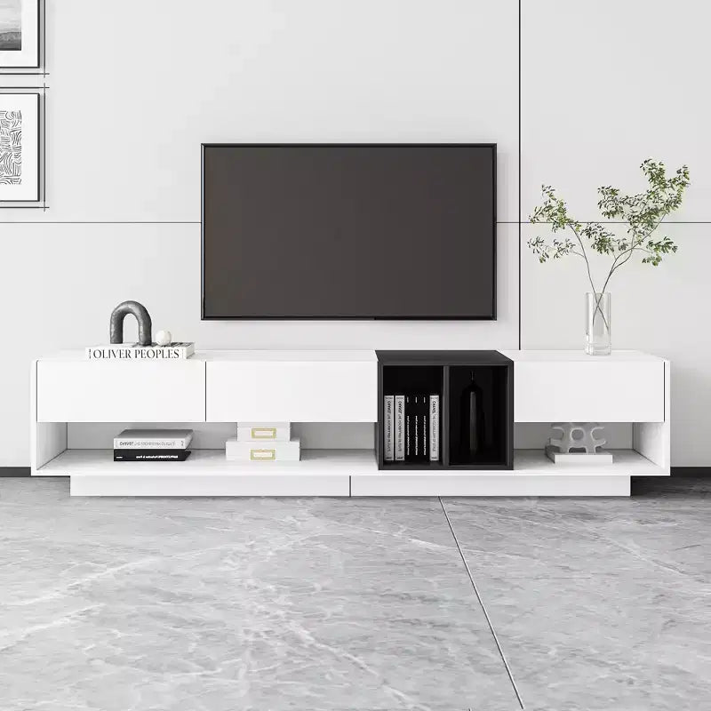 74.8 Mobile TV elegante per TV fino a 80 pollici, consolle multimediale bicolore con scomparto multifunzionale - ModernLuxe