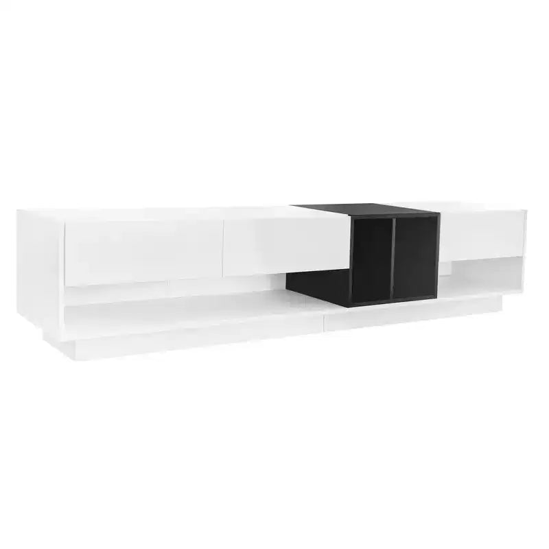 74.8 Mobile TV elegante per TV fino a 80 pollici, consolle multimediale bicolore con scomparto multifunzionale - ModernLuxe