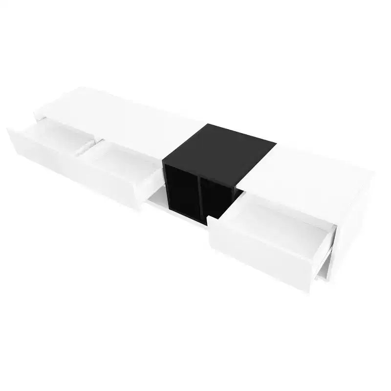 74.8 Mobile TV elegante per TV fino a 80 pollici, consolle multimediale bicolore con scomparto multifunzionale - ModernLuxe