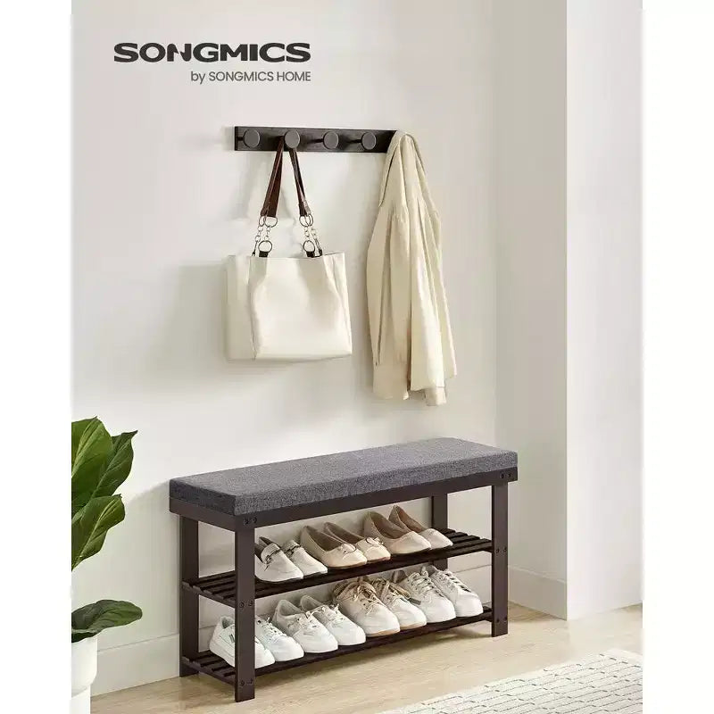 Panca scarpiera in bambù, scarpiera a 3 livelli stabile, organizer per scarpe da ingresso, 29 x 90 x 49 cm
