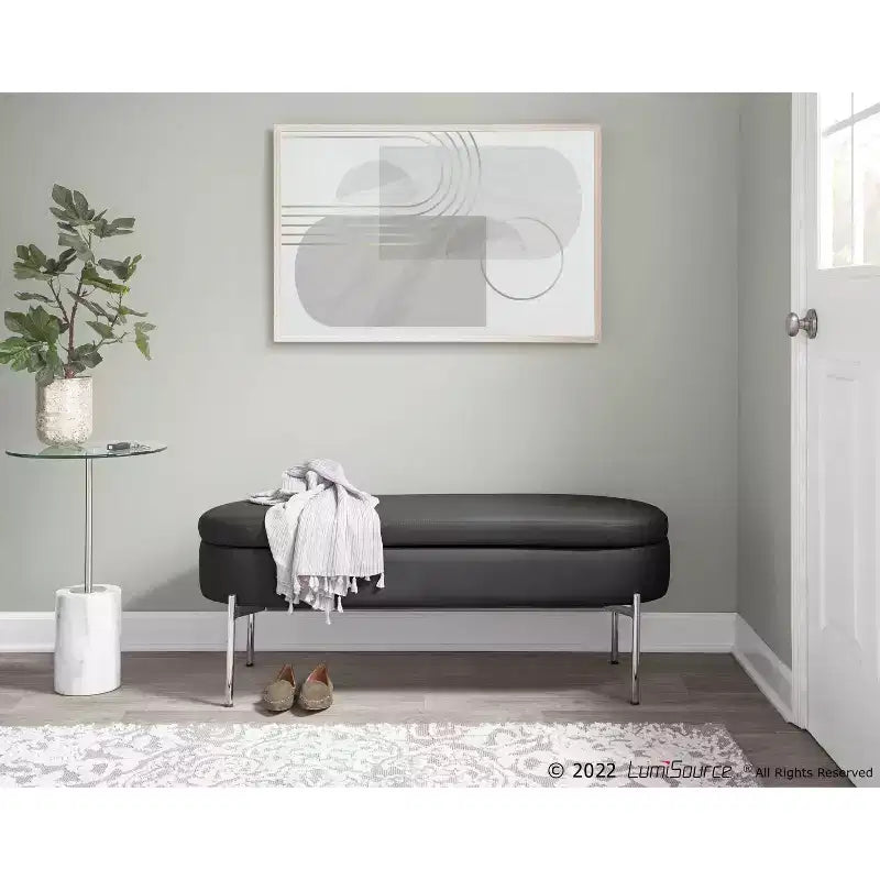 48 Chloe PU Leather Storage Bench Metal Chrome - LumiSource