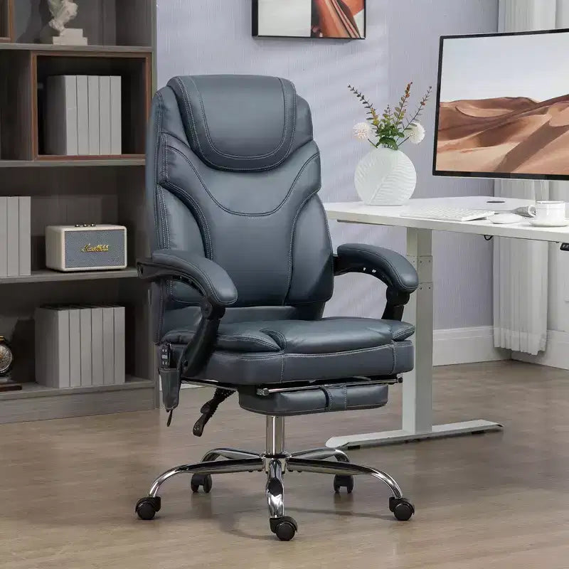 Sedia da ufficio Vinsetto con massaggio vibrante e calore, altezza regolabile, schienale alto, poggiapiedi, sedia da scrivania comoda in pelle PU