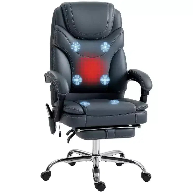 Sedia da ufficio Vinsetto con massaggio vibrante e calore, altezza regolabile, schienale alto, poggiapiedi, sedia da scrivania comoda in pelle PU
