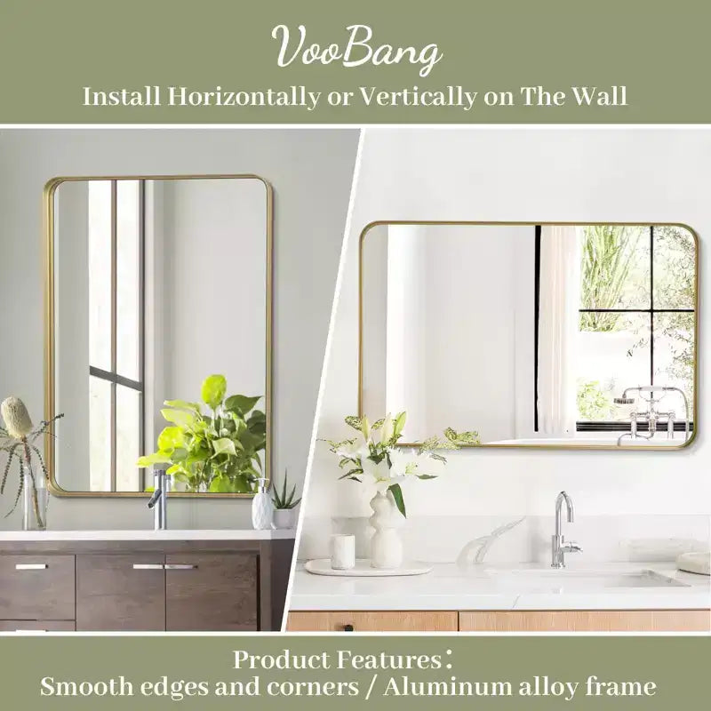 Specchio da parete per bagno HOMLUX, rettangolare, per vanità, verticale o orizzontale, nero/oro