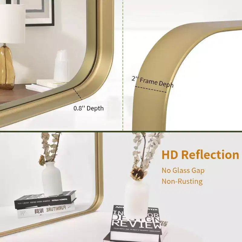 Specchio da parete per bagno HOMLUX, rettangolare, per vanità, verticale o orizzontale, nero/oro