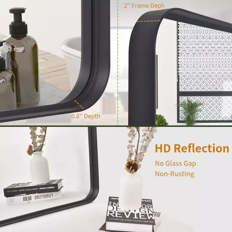 Specchio da parete per bagno HOMLUX, rettangolare, per vanità, verticale o orizzontale, nero/oro
