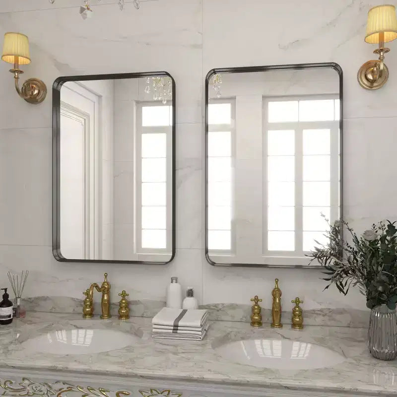 Specchio da parete per bagno HOMLUX, rettangolare, per vanità, verticale o orizzontale, nero/oro