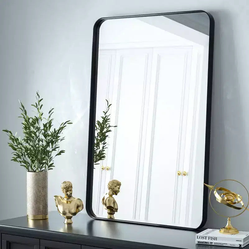 Specchio da parete per bagno HOMLUX, rettangolare, per vanità, verticale o orizzontale, nero/oro