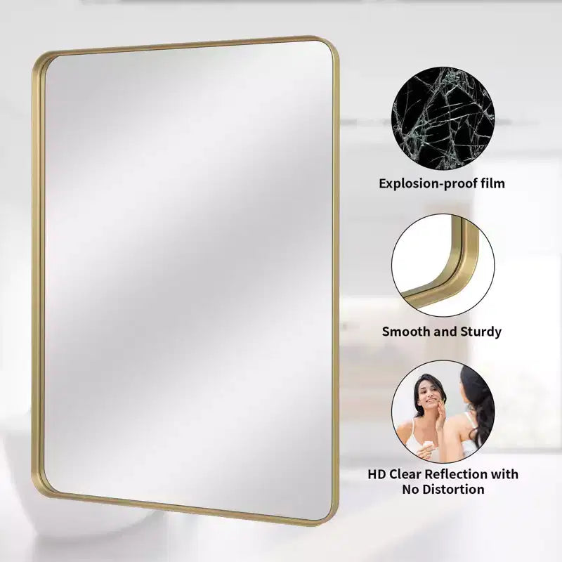 Specchio da parete per bagno HOMLUX, rettangolare, per vanità, verticale o orizzontale, nero/oro