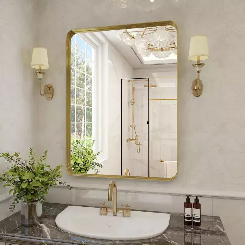 Specchio da parete per bagno HOMLUX, rettangolare, per vanità, verticale o orizzontale, nero/oro
