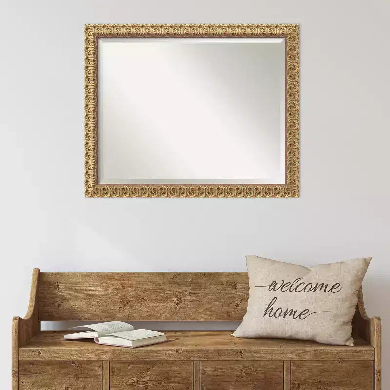 Specchio da Parete con Cornice in Legno Dorato Smussato Amanti Art Fiorentino