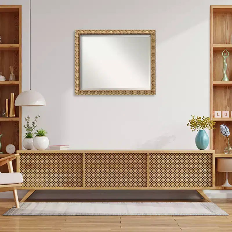 Specchio da Parete con Cornice in Legno Dorato Smussato Amanti Art Fiorentino