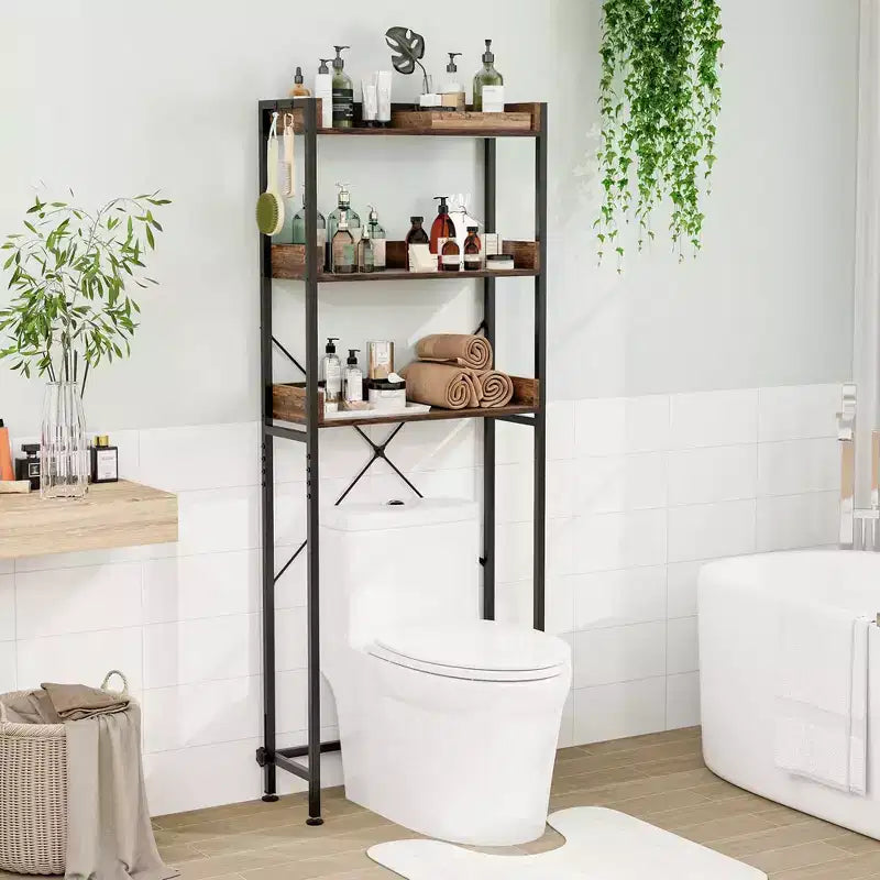 Scaffale da Bagno Costway a 3 Ripiani Sopra il WC, Struttura in Metallo Salvaspazio con 4 Ganci
