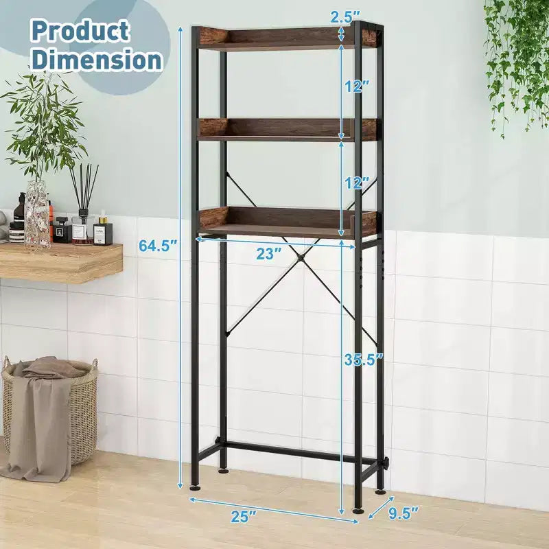 Scaffale da Bagno Costway a 3 Ripiani Sopra il WC, Struttura in Metallo Salvaspazio con 4 Ganci