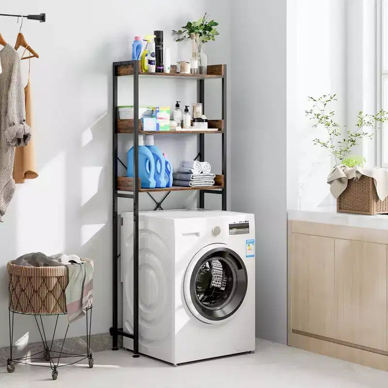 Scaffale da Bagno Costway a 3 Ripiani Sopra il WC, Struttura in Metallo Salvaspazio con 4 Ganci
