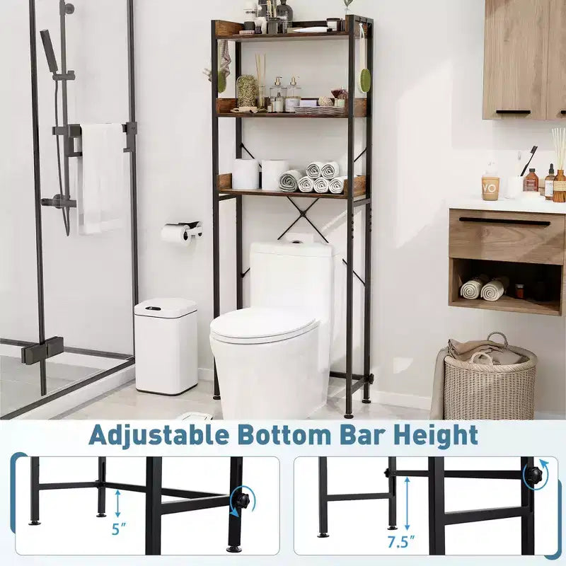 Scaffale da Bagno Costway a 3 Ripiani Sopra il WC, Struttura in Metallo Salvaspazio con 4 Ganci