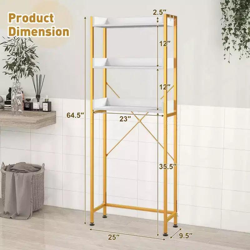Scaffale da Bagno Costway a 3 Ripiani Sopra il WC, Struttura in Metallo Salvaspazio con 4 Ganci