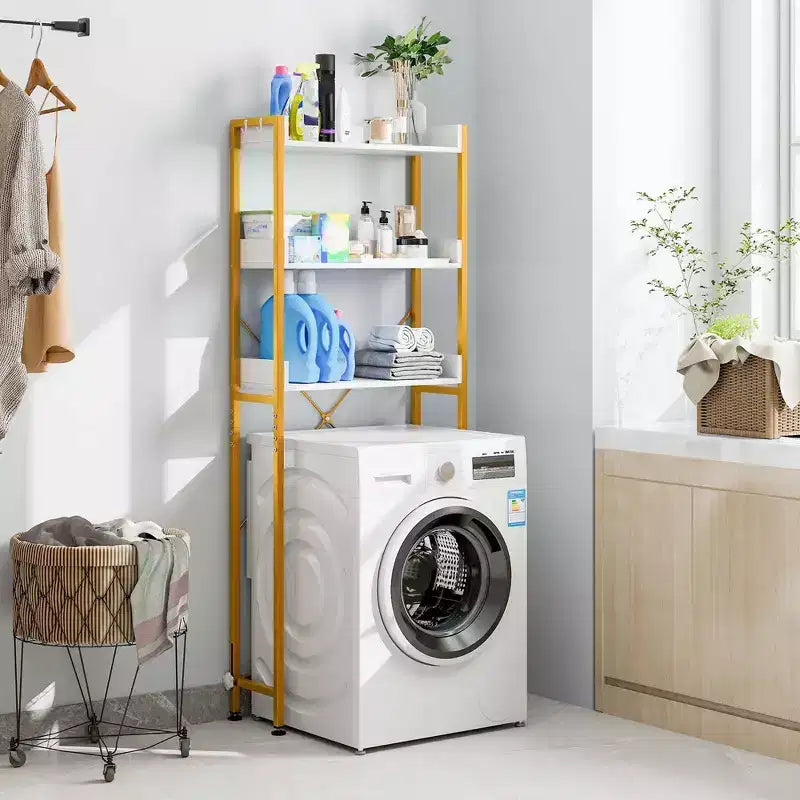 Scaffale da Bagno Costway a 3 Ripiani Sopra il WC, Struttura in Metallo Salvaspazio con 4 Ganci
