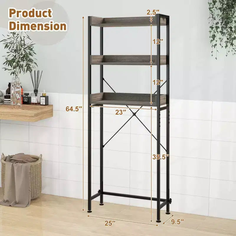 Scaffale da Bagno Costway a 3 Ripiani Sopra il WC, Struttura in Metallo Salvaspazio con 4 Ganci