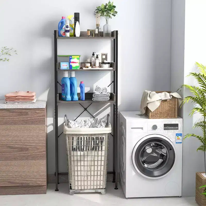 Scaffale da Bagno Costway a 3 Ripiani Sopra il WC, Struttura in Metallo Salvaspazio con 4 Ganci