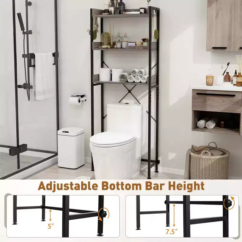 Scaffale da Bagno Costway a 3 Ripiani Sopra il WC, Struttura in Metallo Salvaspazio con 4 Ganci