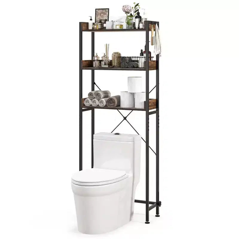 Scaffale da Bagno Costway a 3 Ripiani Sopra il WC, Struttura in Metallo Salvaspazio con 4 Ganci