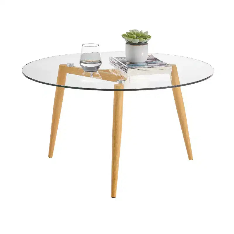 Set 2 tavolini da caffè e tavolini laterali Van Beuren rotondi moderni di metà secolo con ripiano in vetro - Danya B.