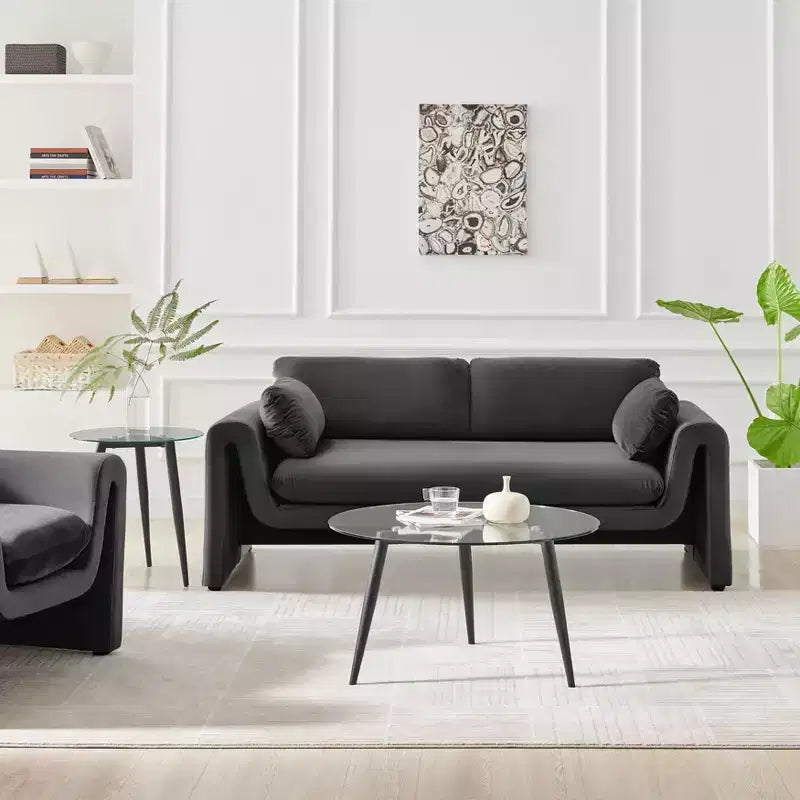 Set 2 tavolini da caffè e tavolini laterali Van Beuren rotondi moderni di metà secolo con ripiano in vetro - Danya B.