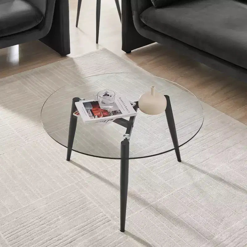 Set 2 tavolini da caffè e tavolini laterali Van Beuren rotondi moderni di metà secolo con ripiano in vetro - Danya B.