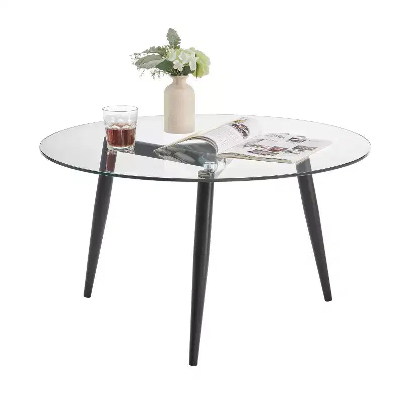 Set 2 tavolini da caffè e tavolini laterali Van Beuren rotondi moderni di metà secolo con ripiano in vetro - Danya B.