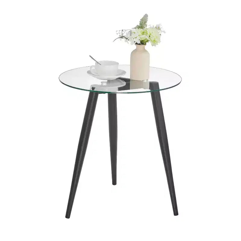 Set 2 tavolini da caffè e tavolini laterali Van Beuren rotondi moderni di metà secolo con ripiano in vetro - Danya B.
