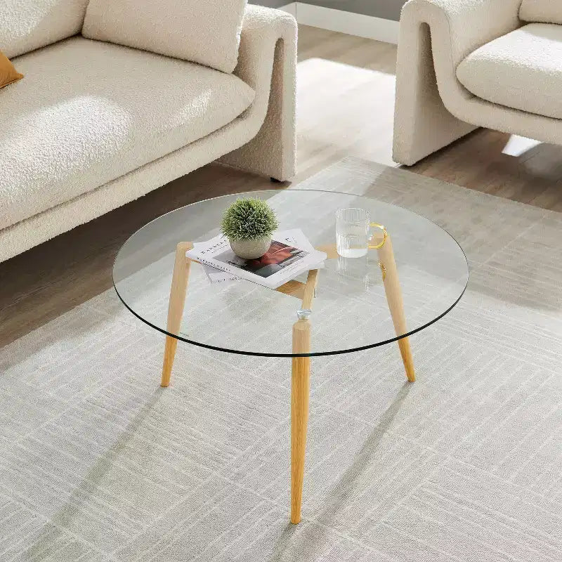 Set 2 tavolini da caffè e tavolini laterali Van Beuren rotondi moderni di metà secolo con ripiano in vetro - Danya B.