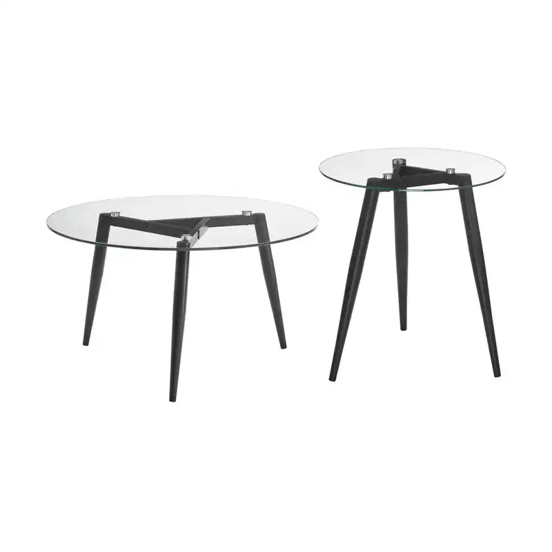 Set 2 tavolini da caffè e tavolini laterali Van Beuren rotondi moderni di metà secolo con ripiano in vetro - Danya B.