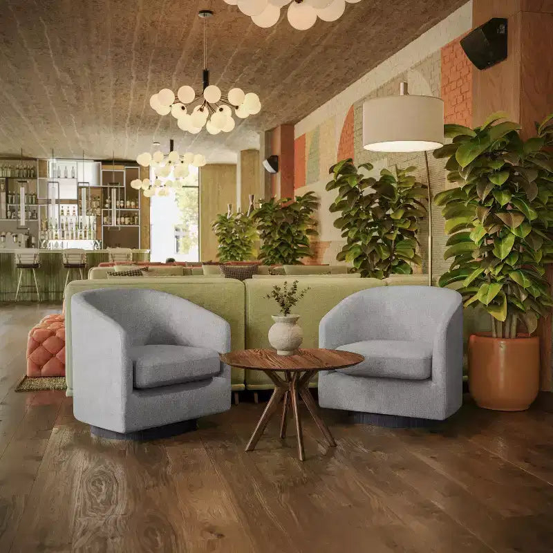 Poltrona a botte commerciale in stile Flash Furniture Landon Club con base girevole in metallo a 360 gradi e braccioli inclinati