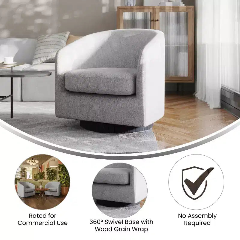 Poltrona a botte commerciale in stile Flash Furniture Landon Club con base girevole in metallo a 360 gradi e braccioli inclinati