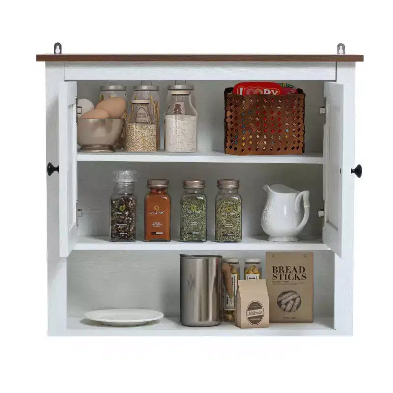 LuxenHome Mobile da Bagno a Muro a 2 Ante in Legno Manifatturato Bianco Stile Rustico