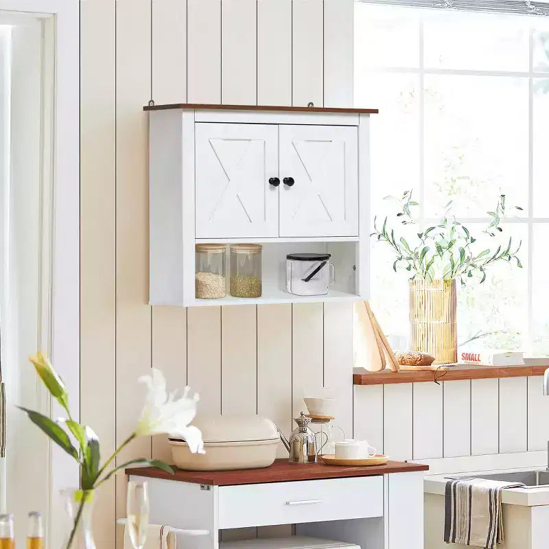 LuxenHome Mobile da Bagno a Muro a 2 Ante in Legno Manifatturato Bianco Stile Rustico