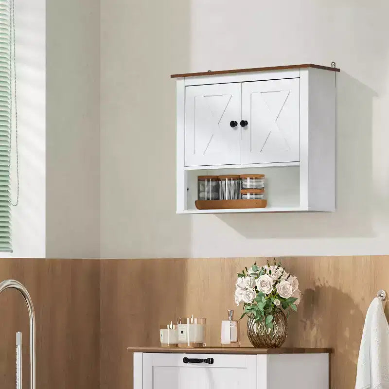 LuxenHome Mobile da Bagno a Muro a 2 Ante in Legno Manifatturato Bianco Stile Rustico