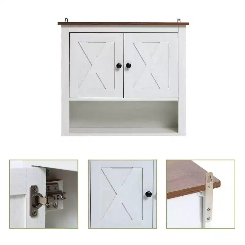 LuxenHome Mobile da Bagno a Muro a 2 Ante in Legno Manifatturato Bianco Stile Rustico