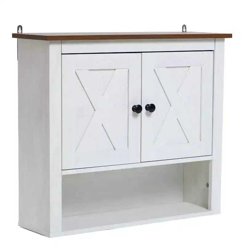 LuxenHome Mobile da Bagno a Muro a 2 Ante in Legno Manifatturato Bianco Stile Rustico