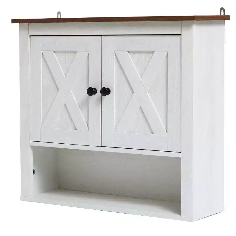 LuxenHome Mobile da Bagno a Muro a 2 Ante in Legno Manifatturato Bianco Stile Rustico