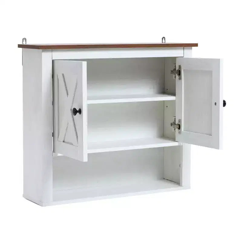 LuxenHome Mobile da Bagno a Muro a 2 Ante in Legno Manifatturato Bianco Stile Rustico