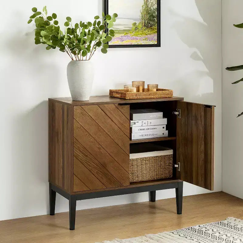 Jakob Mobile Contenitore Moderno 32" di Altezza con Elemento a Spina di Pesce e 2 Ante|Karat Home