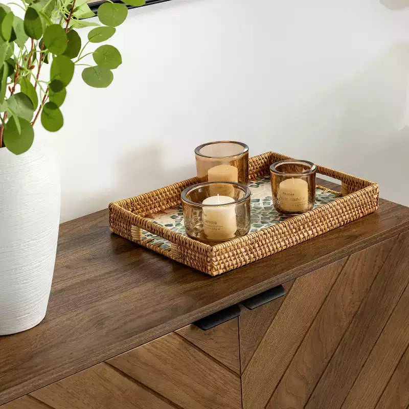 Jakob Mobile Contenitore Moderno 32" di Altezza con Elemento a Spina di Pesce e 2 Ante|Karat Home