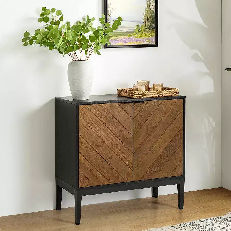 Jakob Mobile Contenitore Moderno 32" di Altezza con Elemento a Spina di Pesce e 2 Ante|Karat Home