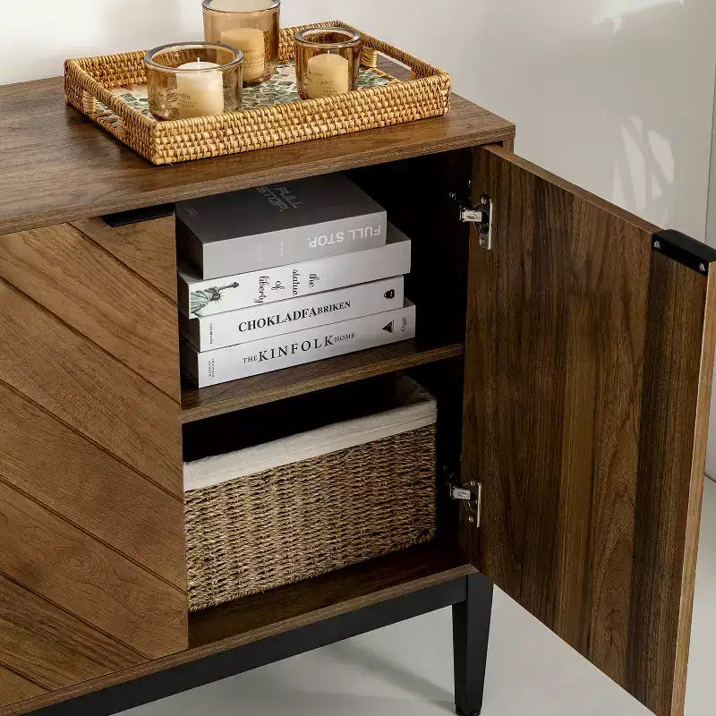 Jakob Mobile Contenitore Moderno 32" di Altezza con Elemento a Spina di Pesce e 2 Ante|Karat Home